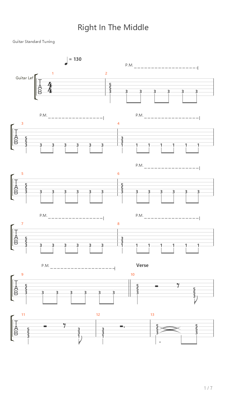 Right In The Middle吉他谱