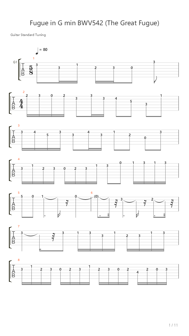 Bwv 542 - Fugue In G Minor吉他谱