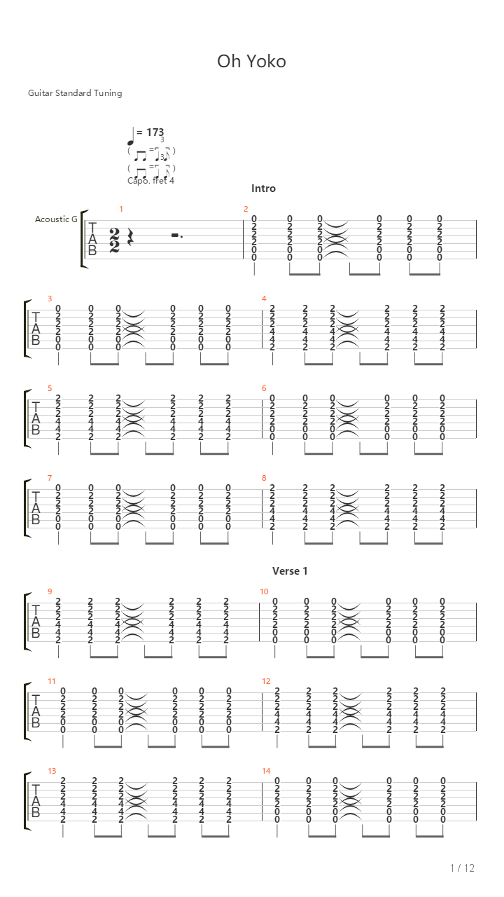 Oh Yoko吉他谱