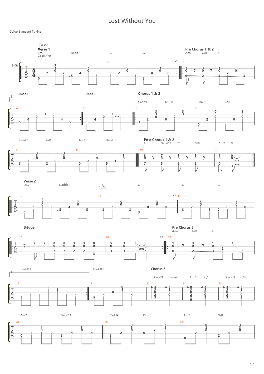 Lost Without You吉他谱