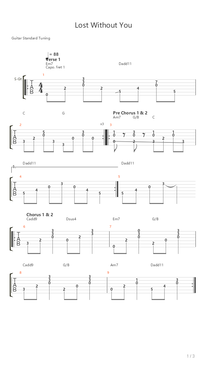 Lost Without You吉他谱