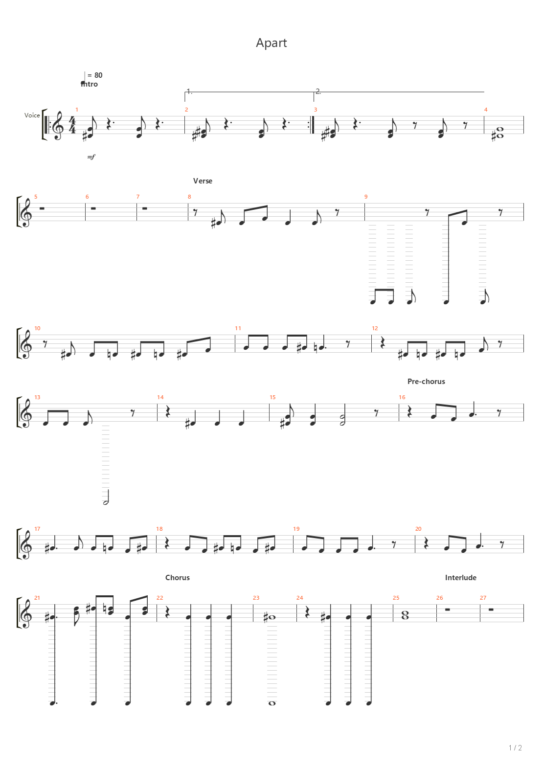 Apart吉他谱