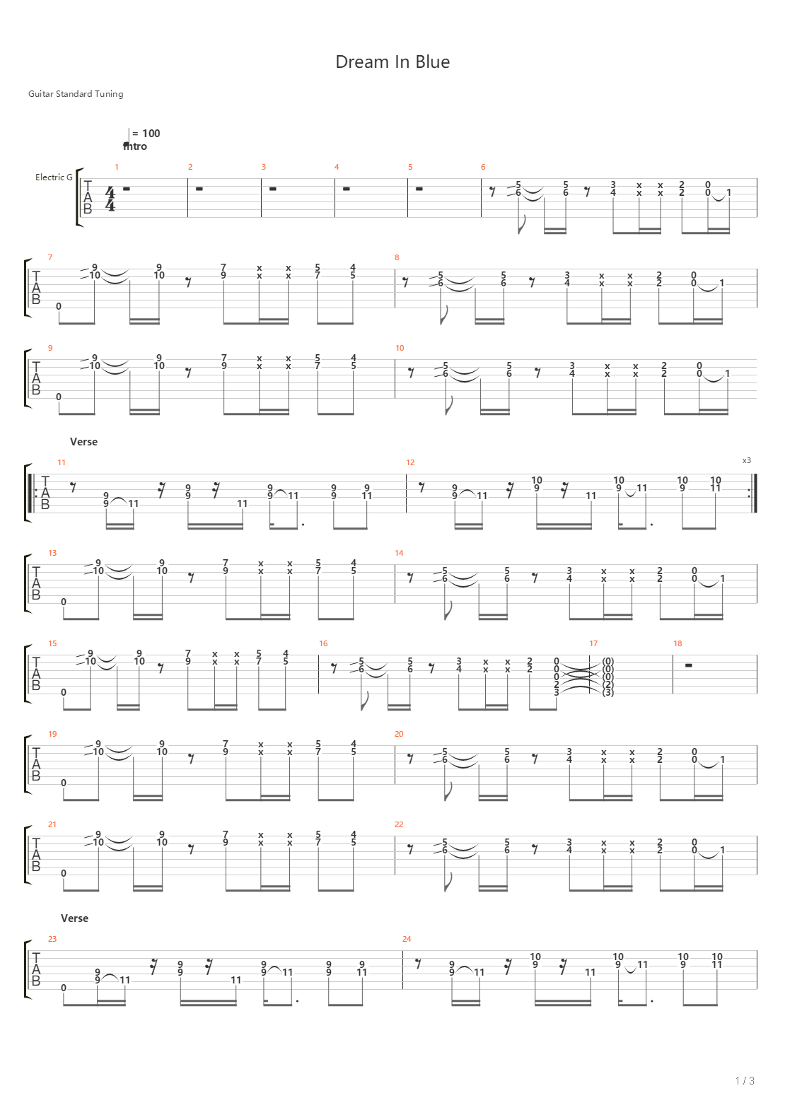 Dream In Blue吉他谱