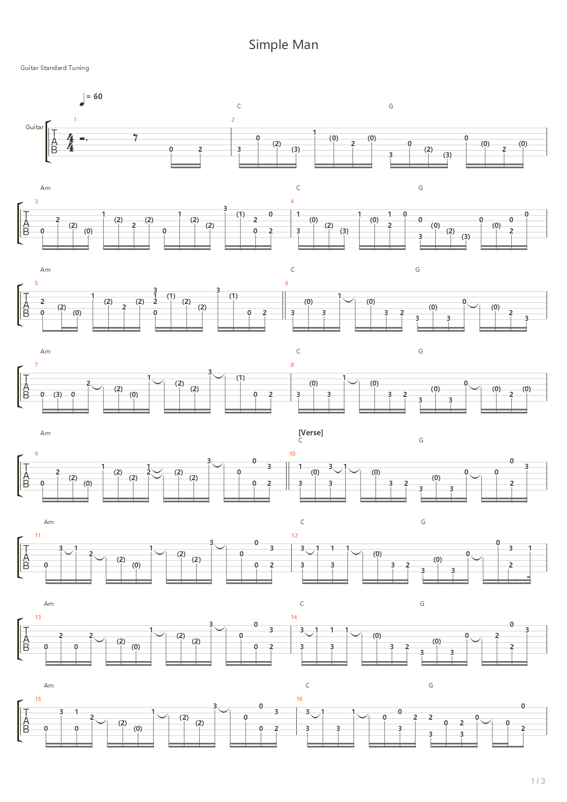 Simple Man吉他谱