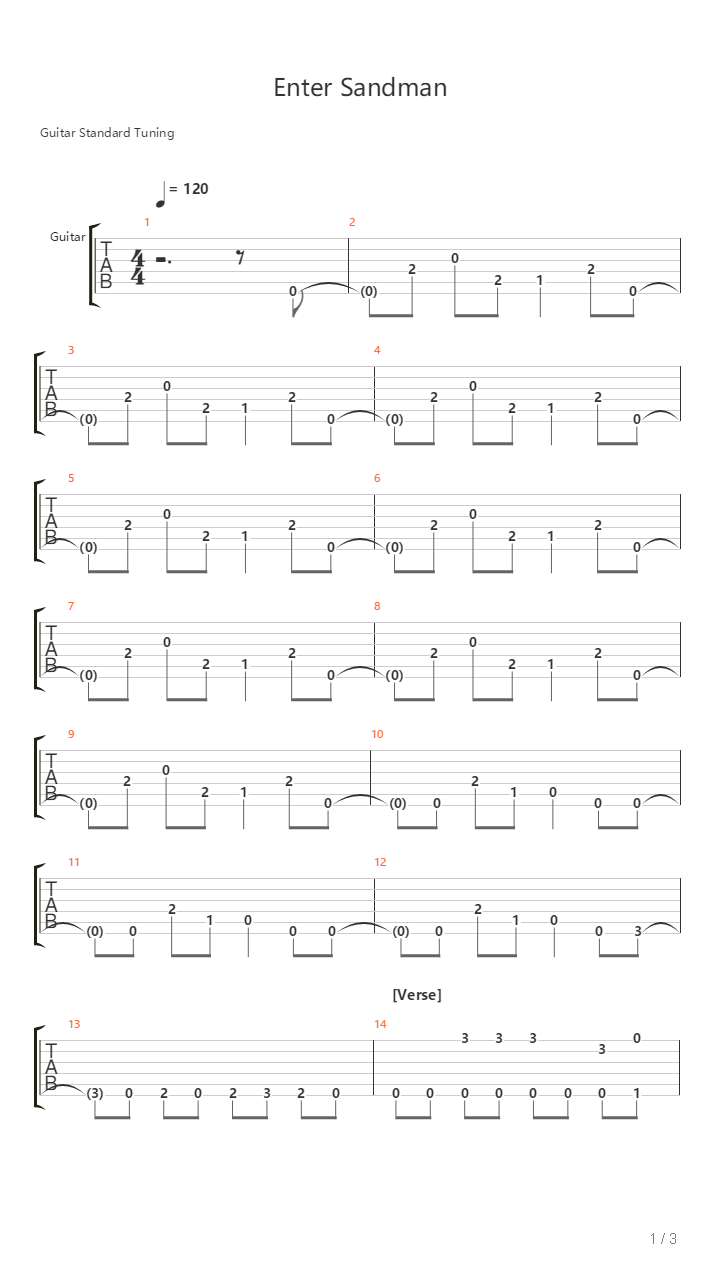 Enter Sandman吉他谱