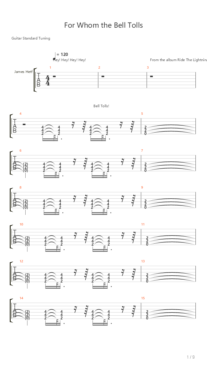 For Whom The Bell Tolls吉他谱