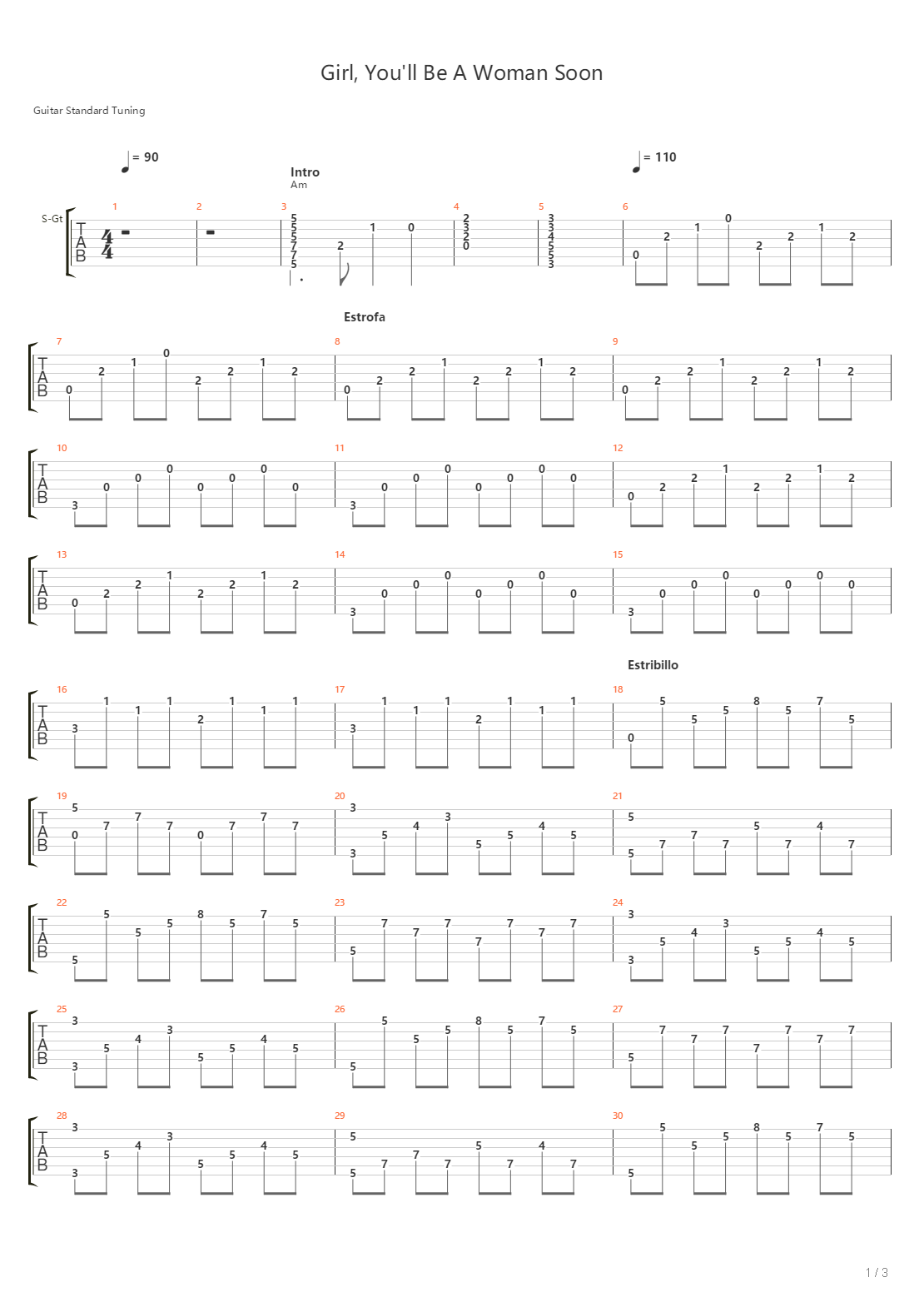 Girl Youll Be A Woman Soon吉他谱