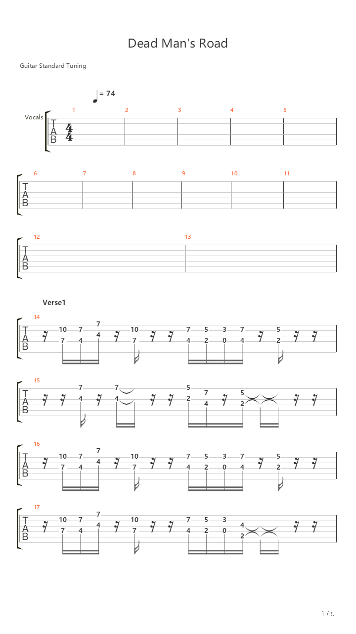 Dead Mans Road吉他谱
