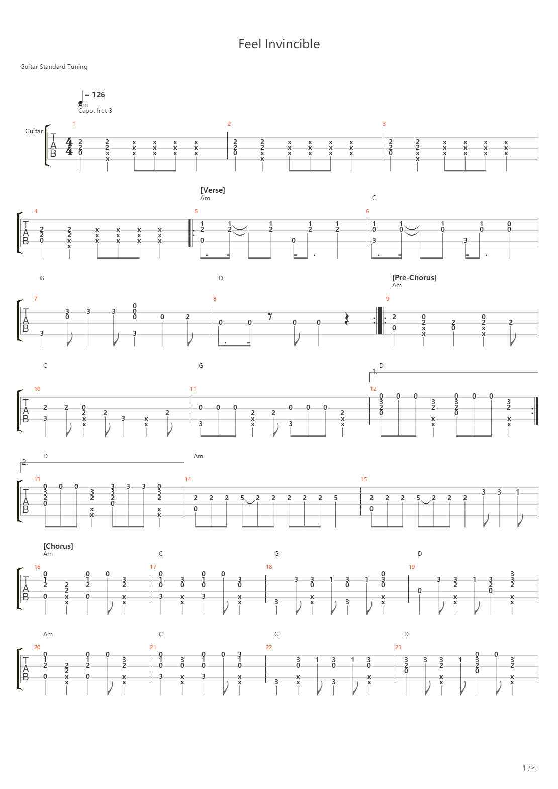 Feel Invincible吉他谱