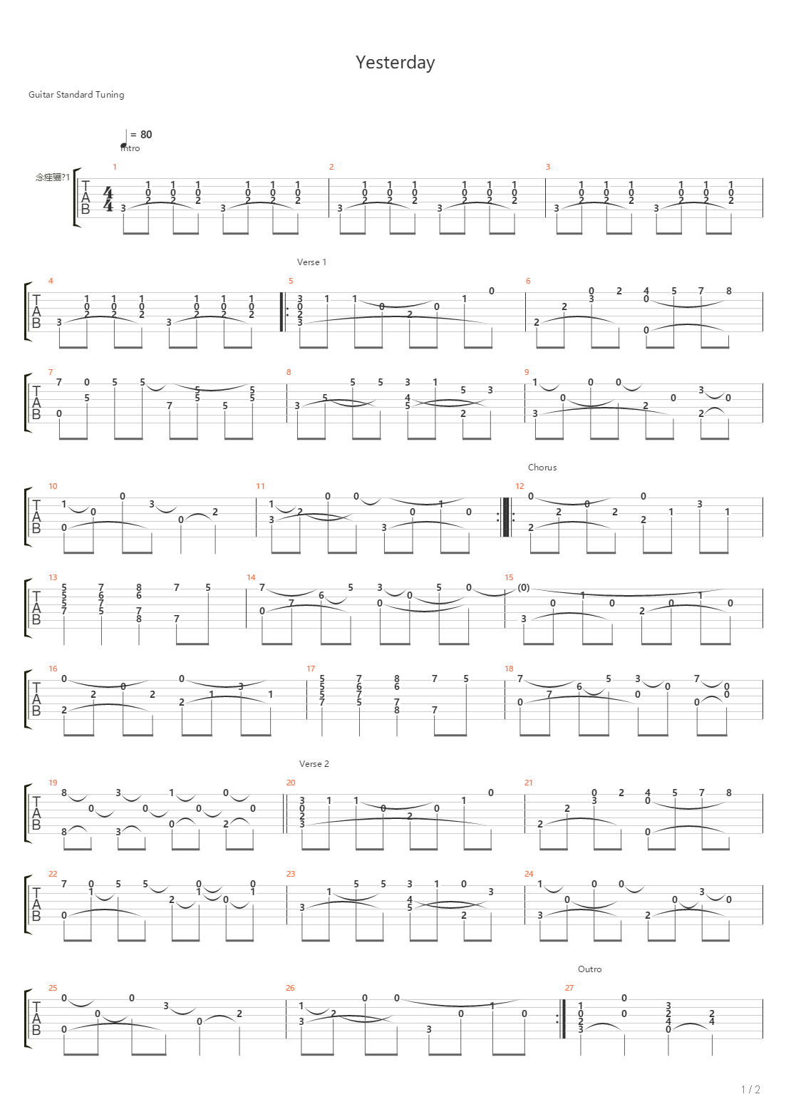 Yesterday吉他谱