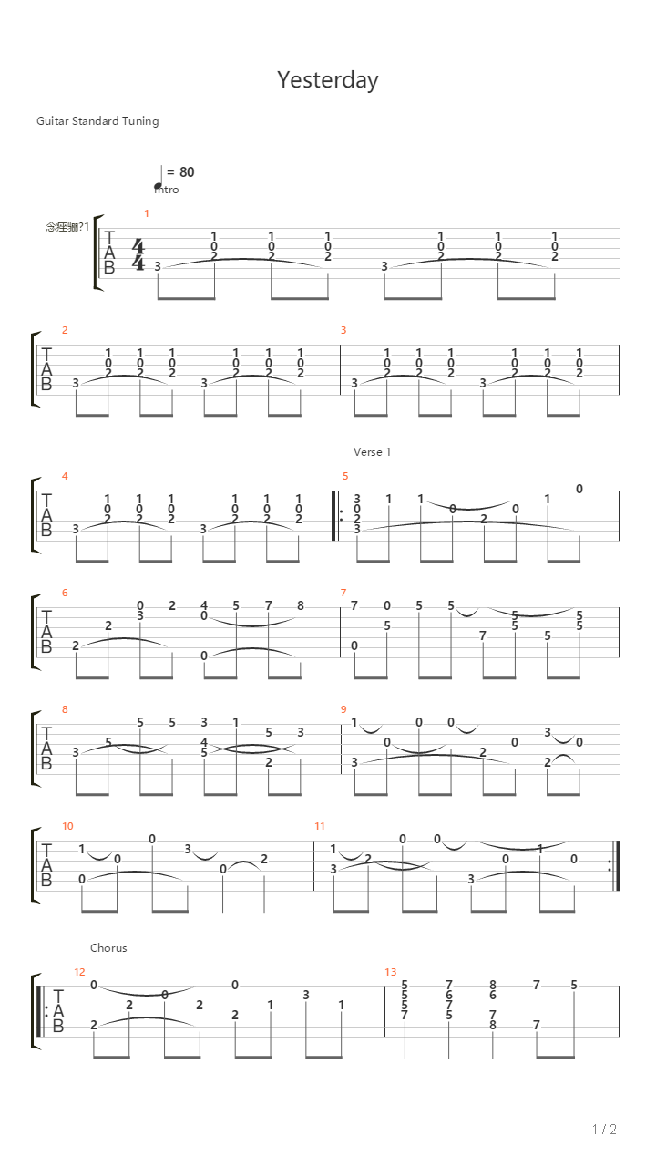 Yesterday吉他谱