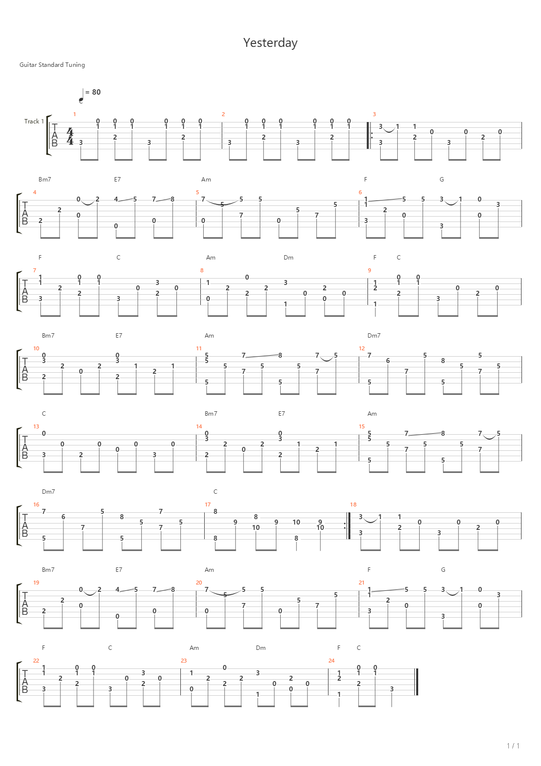Yesterday吉他谱