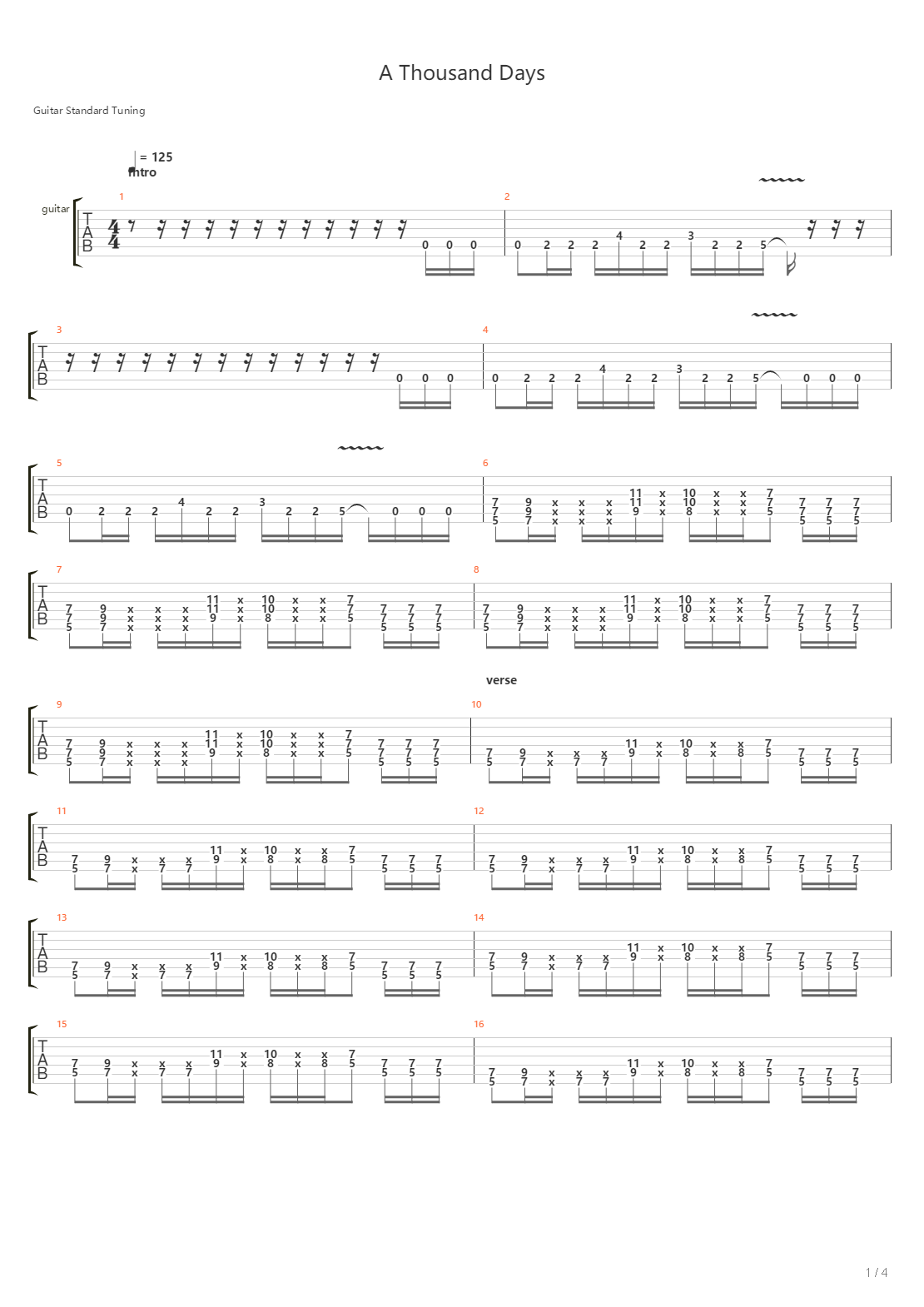 A Thousand Days吉他谱