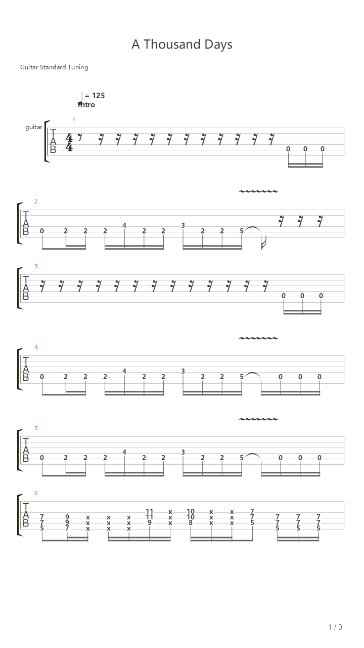 A Thousand Days吉他谱