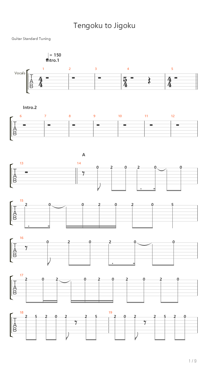 Tengoku To Jigoku吉他谱