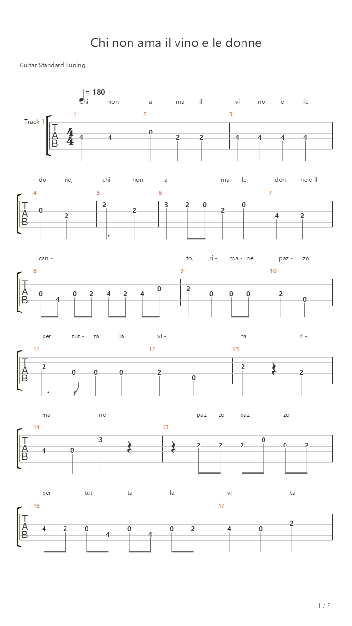 Chi Non Ama Il Vino E Le Donne吉他谱