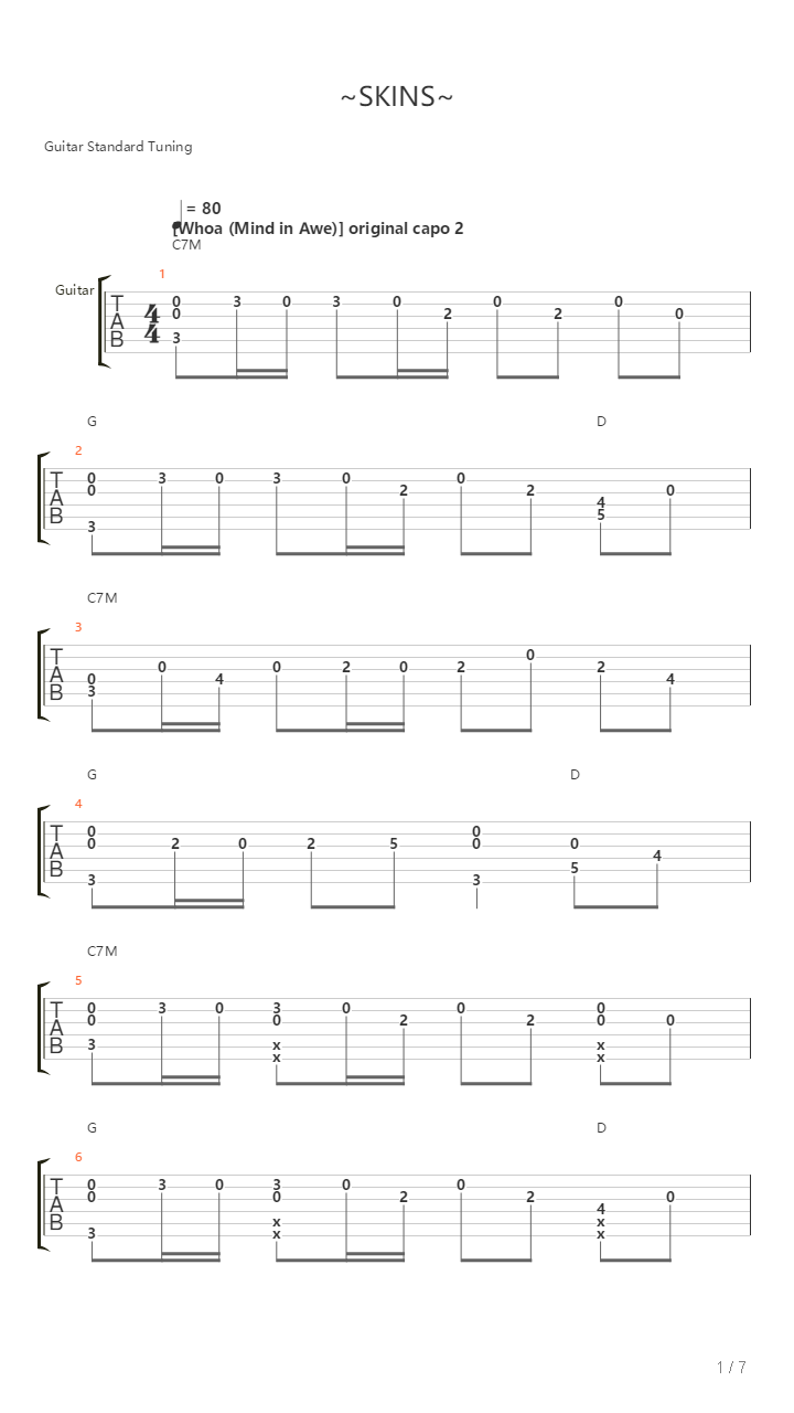 Skins吉他谱