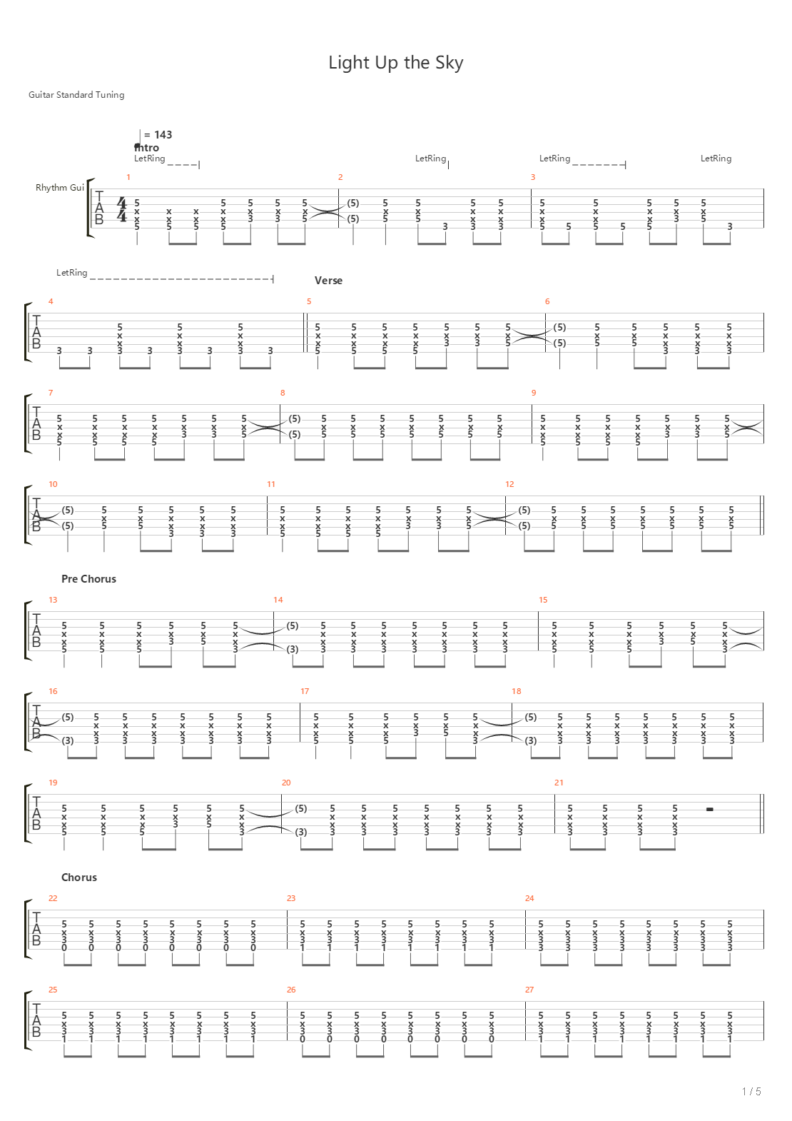 Light Up The Sky吉他谱