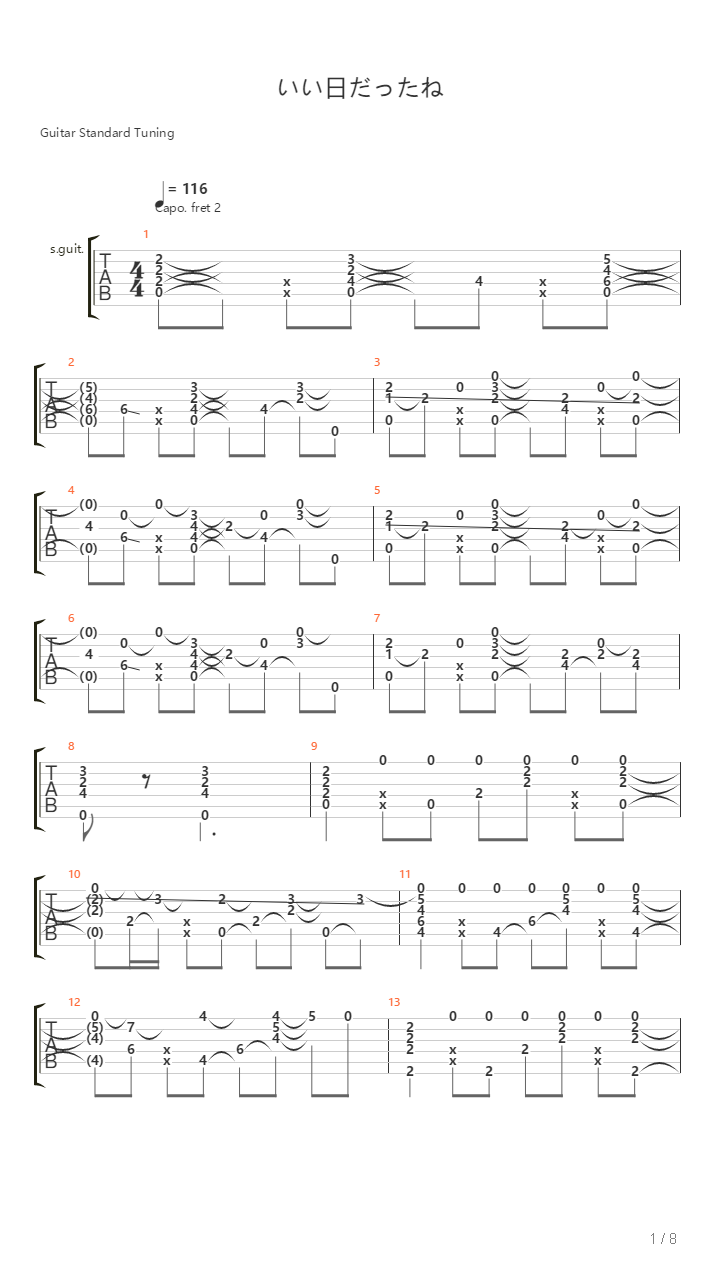 いい日だったね（单吉他）吉他谱