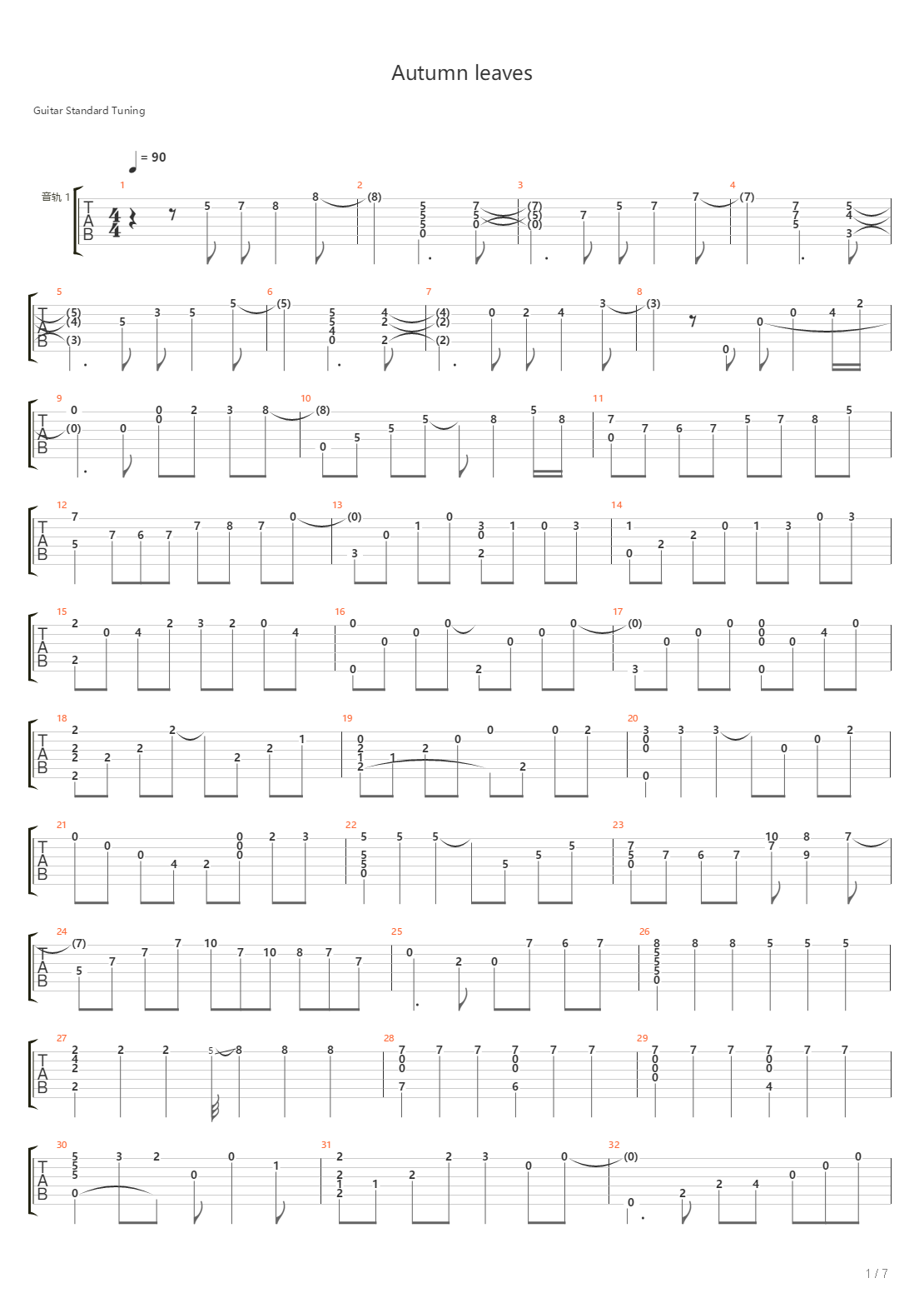 Autumn leaves吉他谱