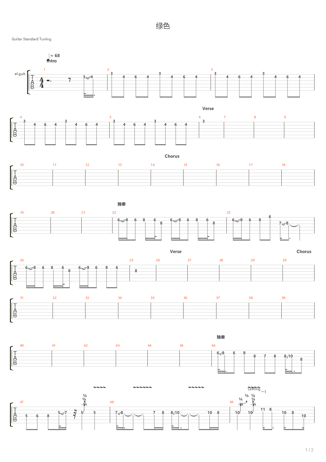 绿色（乐队总谱）吉他谱