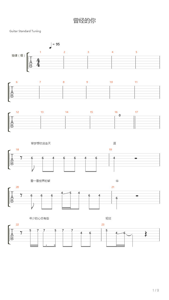 曾经的你(ZCC）吉他谱