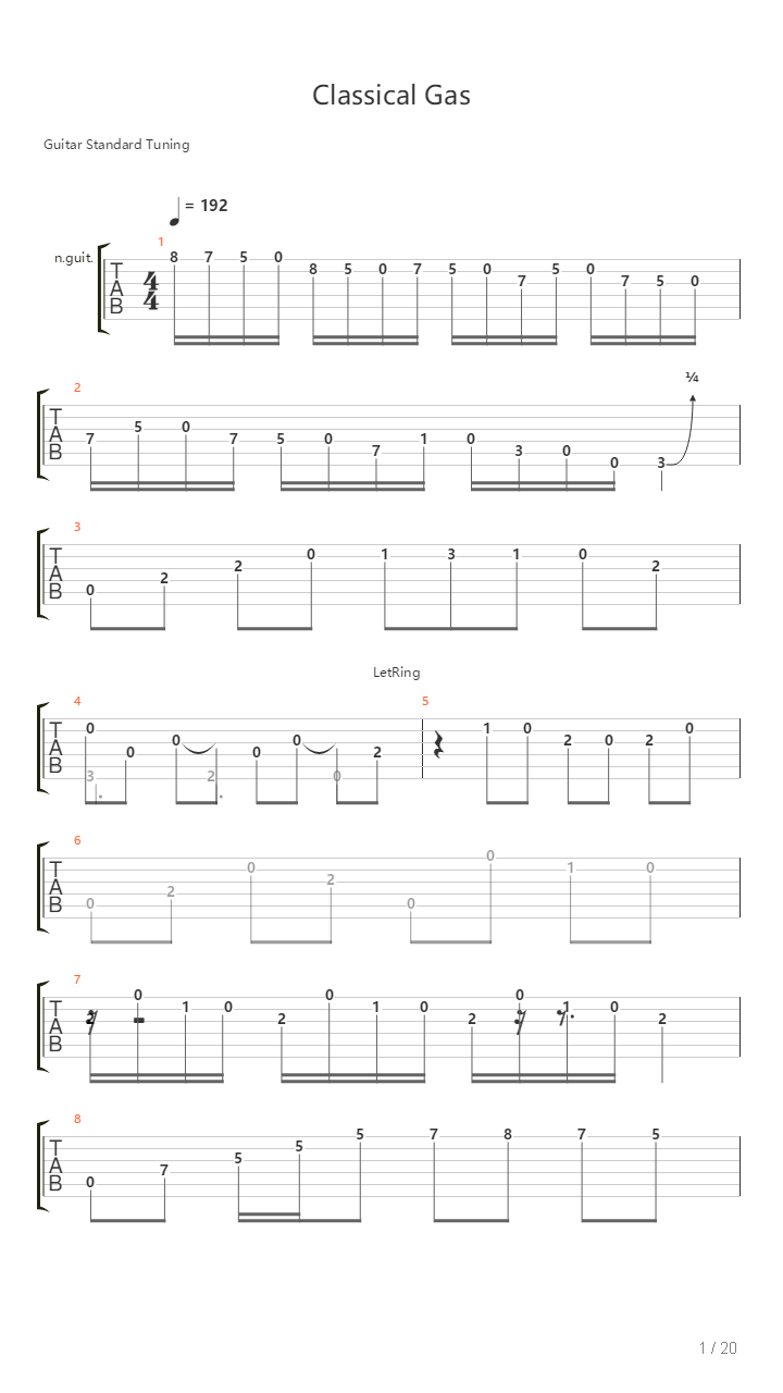 Classical Gas（另一版本）吉他谱