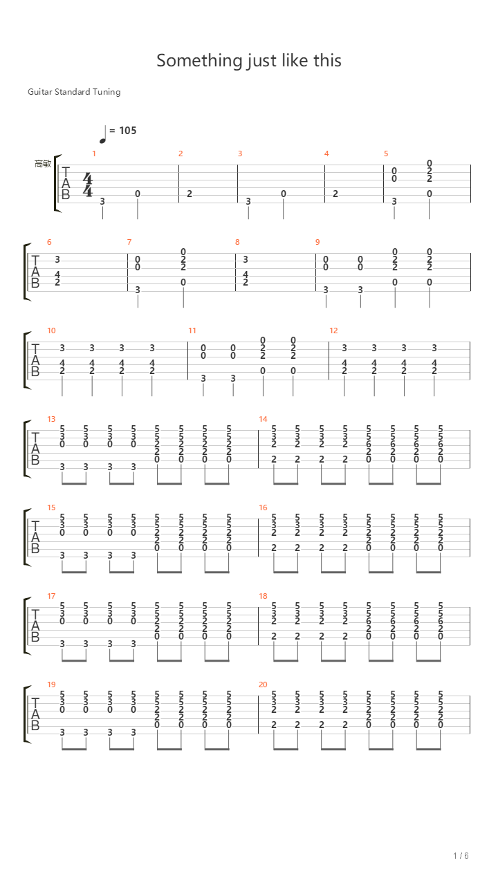 Something Just Like This乐队谱吉他谱