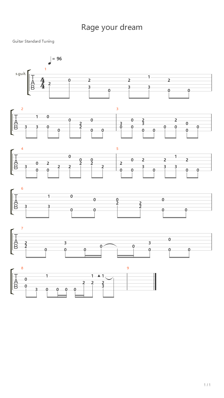 头文字D片尾曲 - Rage Your Dream吉他谱