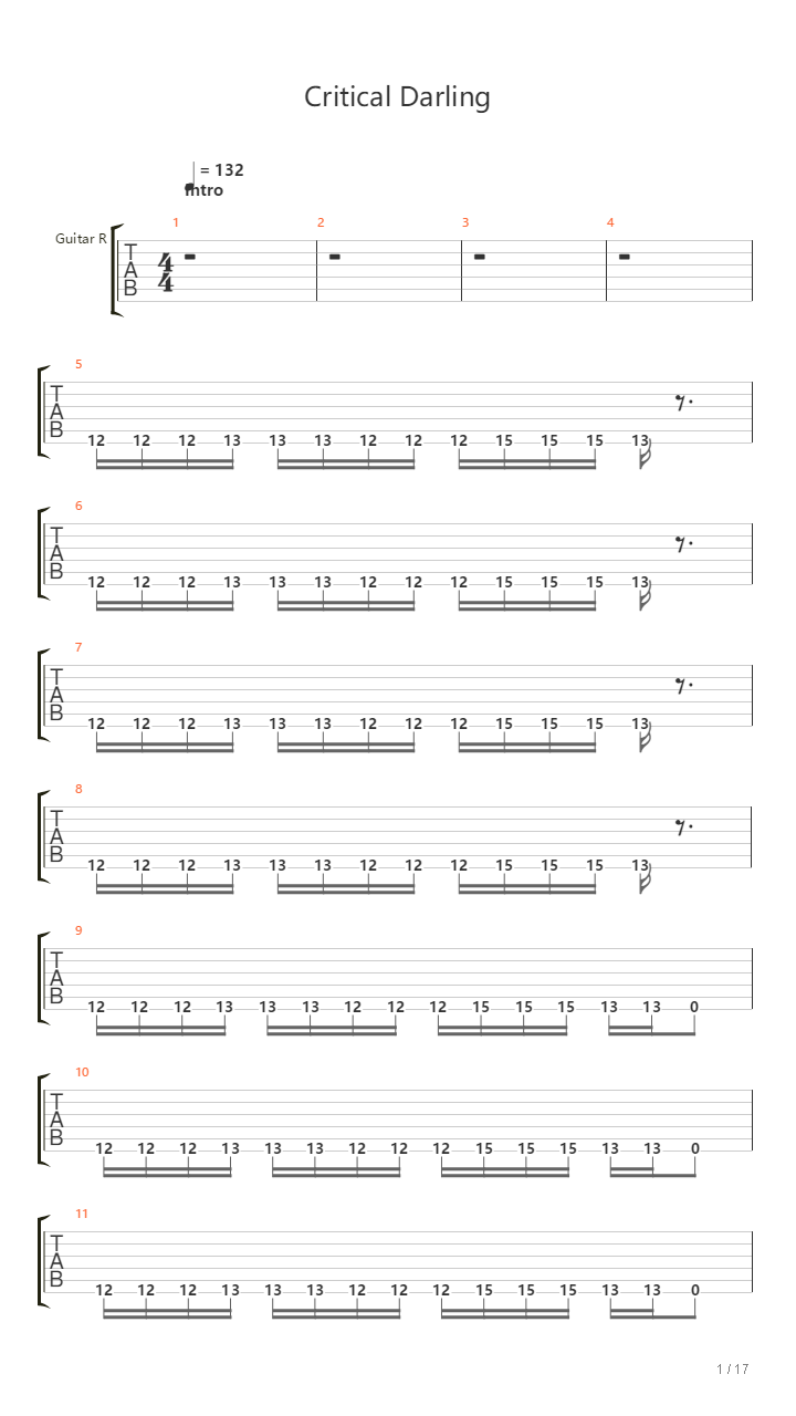 Critical Darling吉他谱