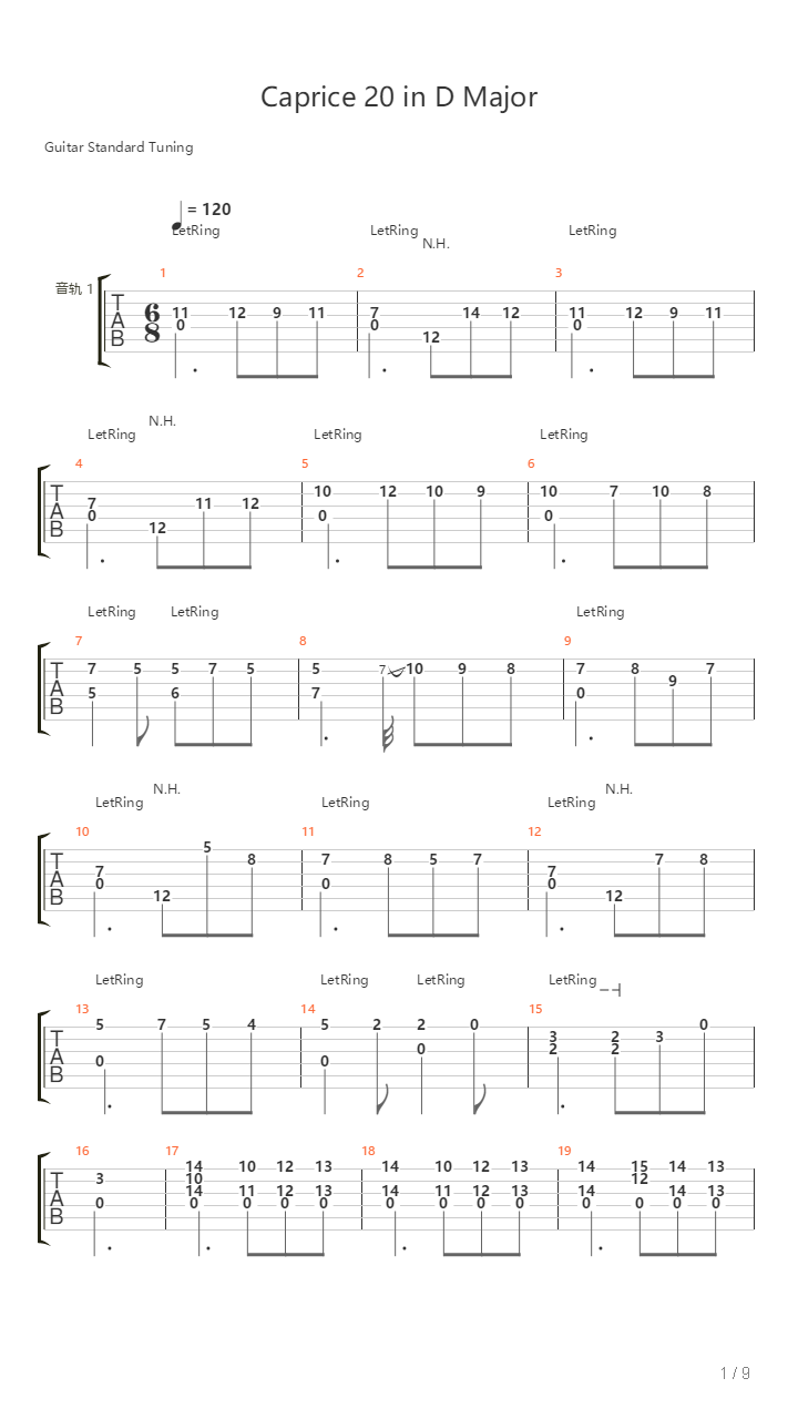 Caprice 20 in D Major(古典吉他独奏）吉他谱