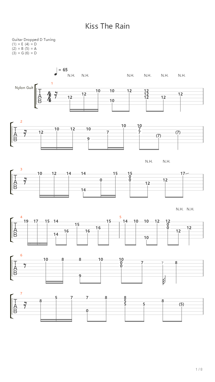 Kiss The Rain（超好听完美版！PDF + GTP  演奏视频）吉他谱