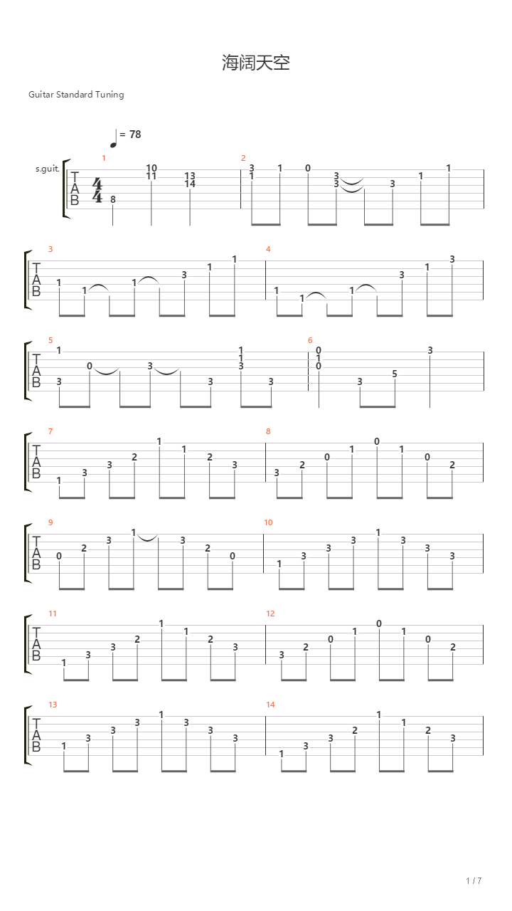 海阔天空吉他谱