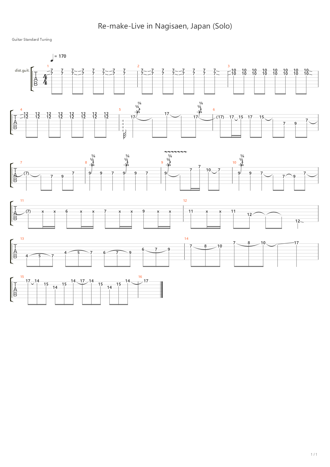Remake（live solo）吉他谱