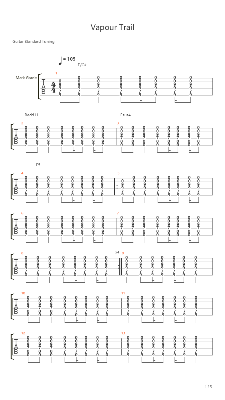 Vapour Trail吉他谱