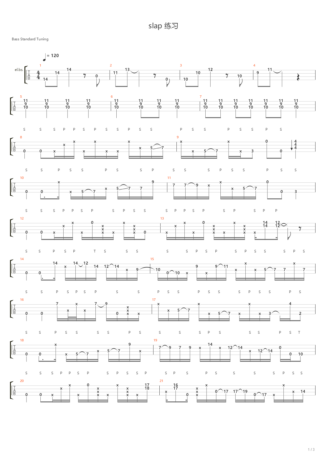 Slap 练习吉他谱