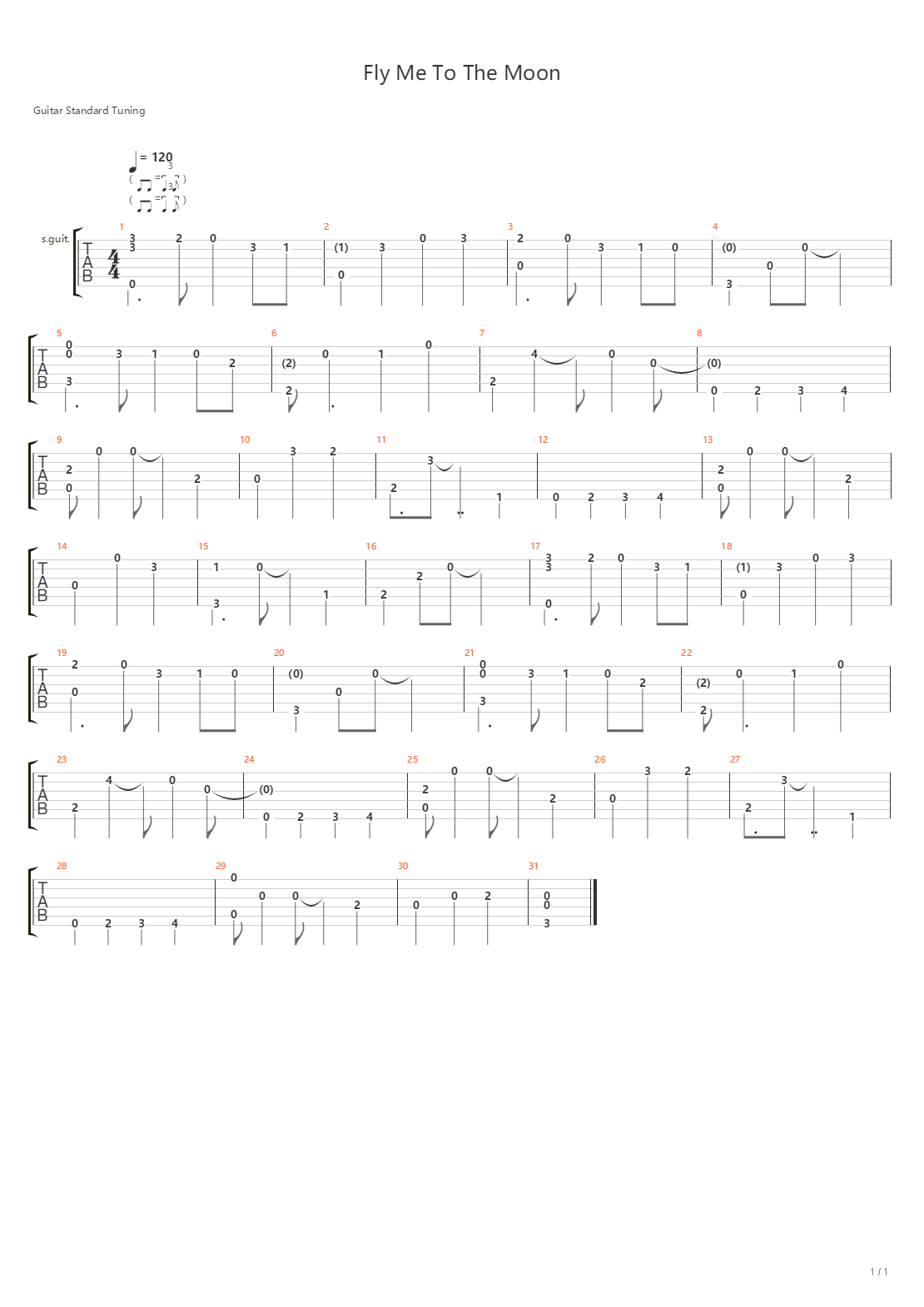 Fly Me To The Moon （井草圣二 改编）吉他谱