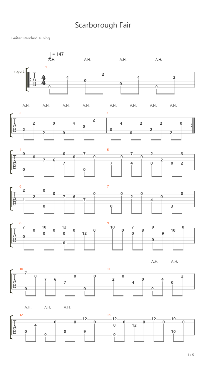 Scarborough Fair（by Ben Bolt）吉他谱