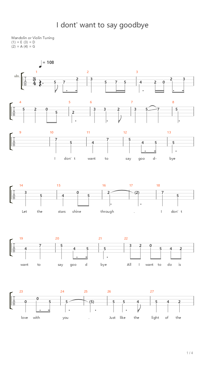I Don't Want To Say Goodbye吉他谱