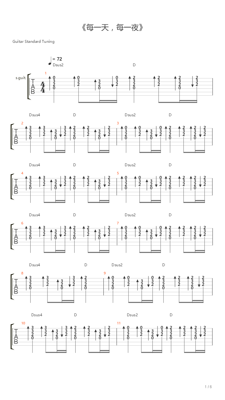 每一天每一夜 （高潮贝斯补充）吉他谱