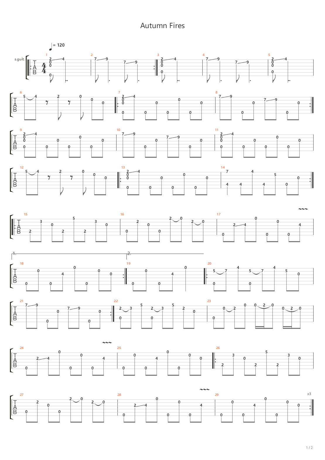 Autumn Fires吉他谱