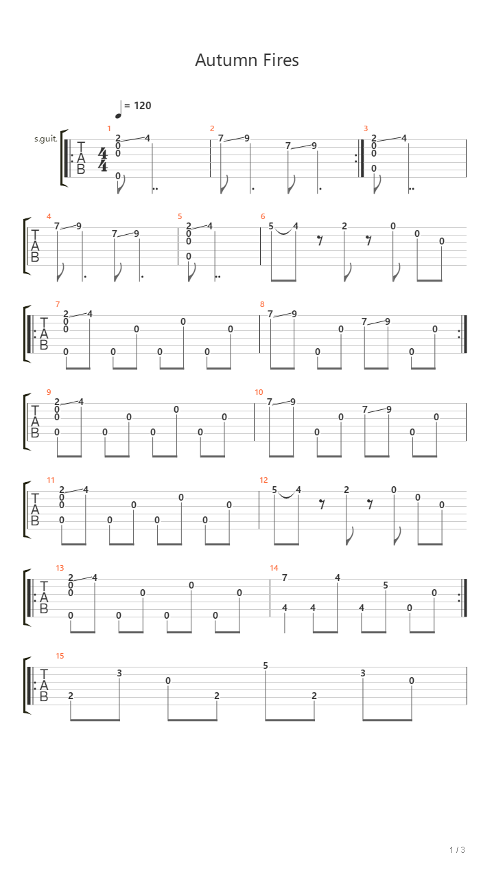 Autumn Fires吉他谱