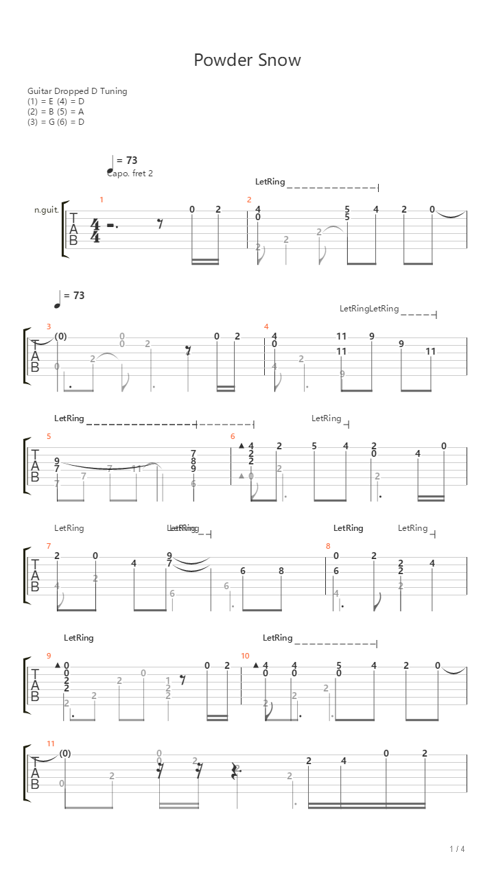 白色相簿2  Powder Snow  指弹吉他谱
