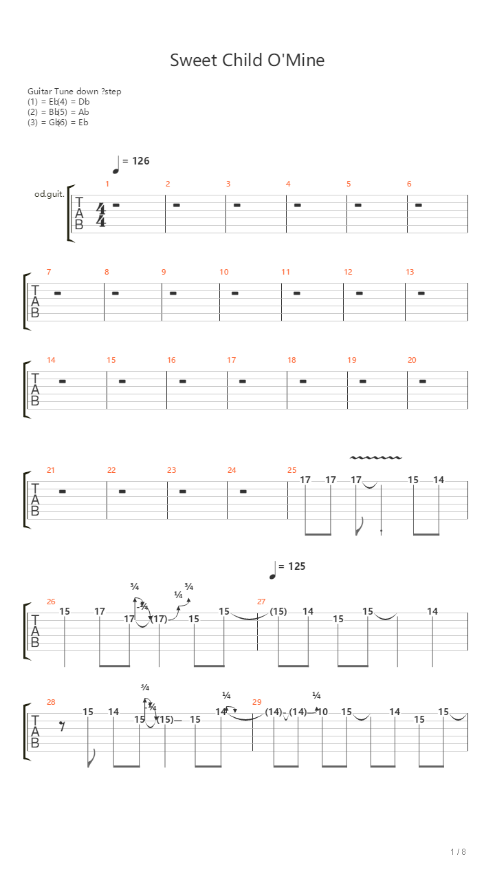 Sweet Child O' Mine(完美版)吉他谱