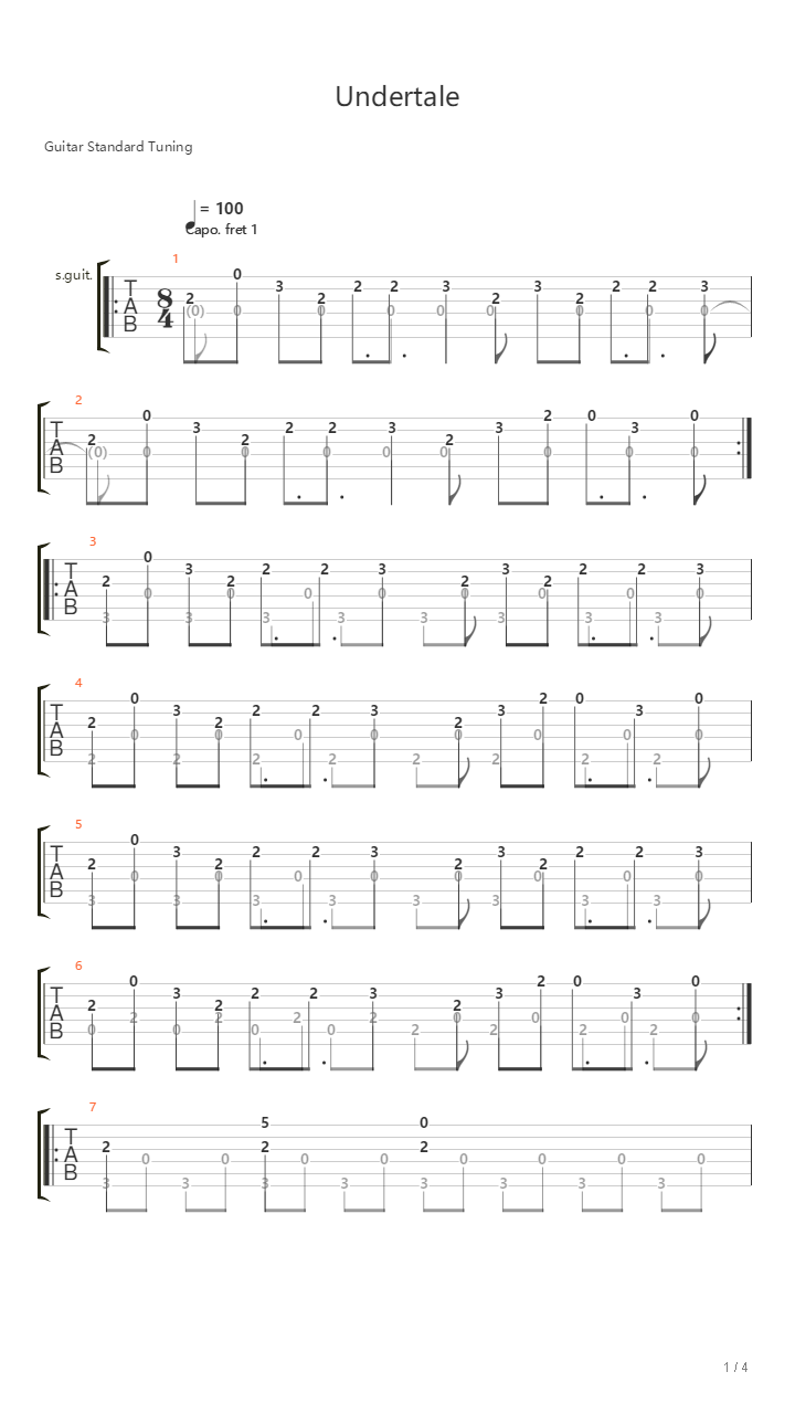 Undertale(传说之下主题曲)吉他谱