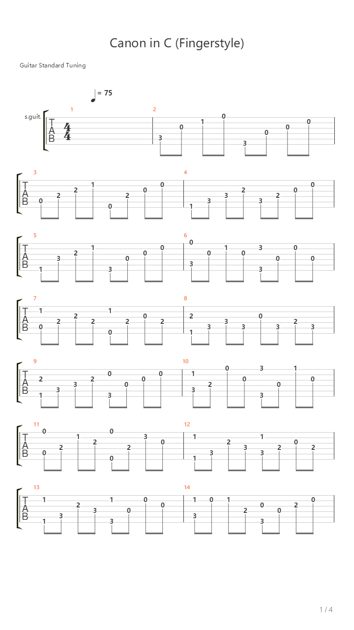 Canon in C (Fingerstyle) 超簡易版吉他谱