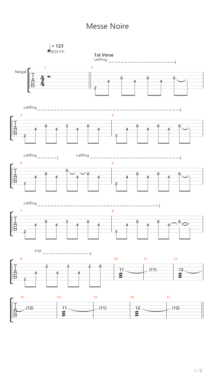 Messe Noire吉他谱