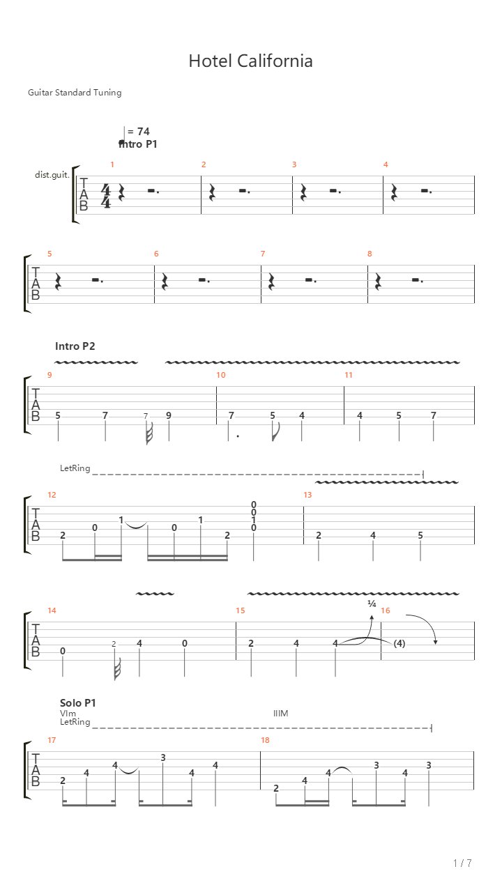 Hotel California（2004墨尔本告别演唱会）吉他谱