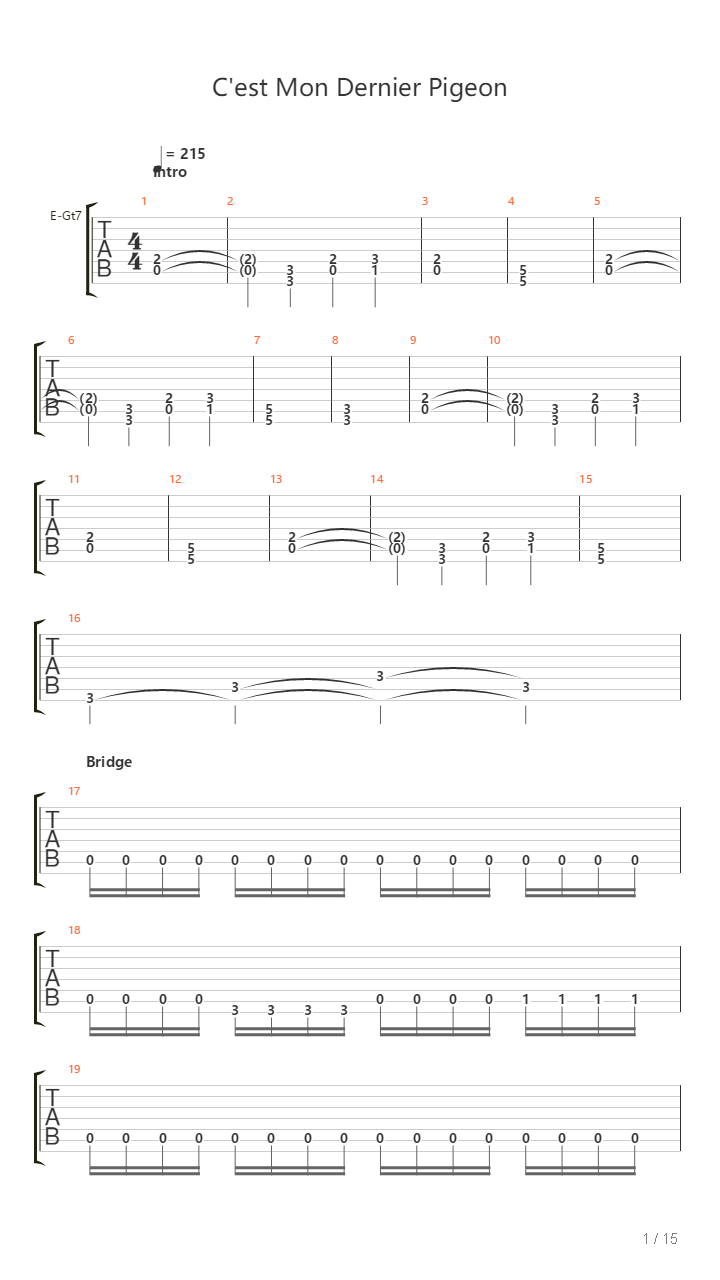 Cest Mon Dernier Pigeon吉他谱