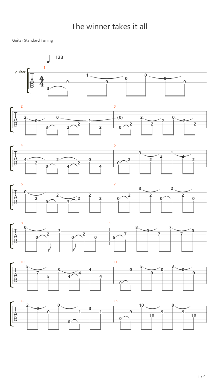 The Winner Takes It All吉他谱